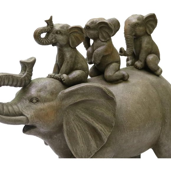 8" H Gray 3 Baby Elephants Riding an Elephant Resin Statue  Home Decor - Picture 3 of 5